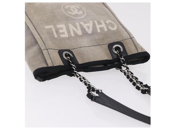 CHANEL Chain Deauville Tote Bag Canvas Gray Silver CC - vista 6