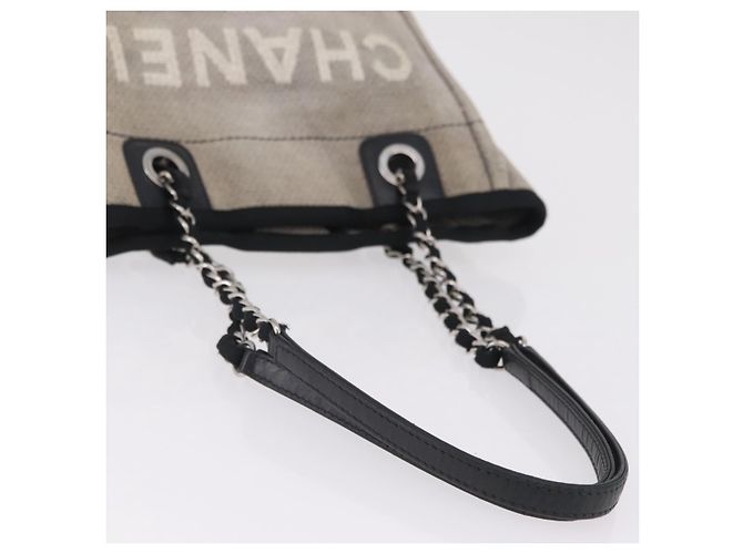 CHANEL Chain Deauville Tote Bag Canvas Gray Silver CC - vista 7