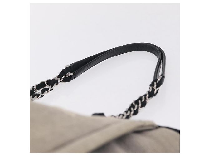 CHANEL Chain Deauville Tote Bag Canvas Gray Silver CC - vista 8