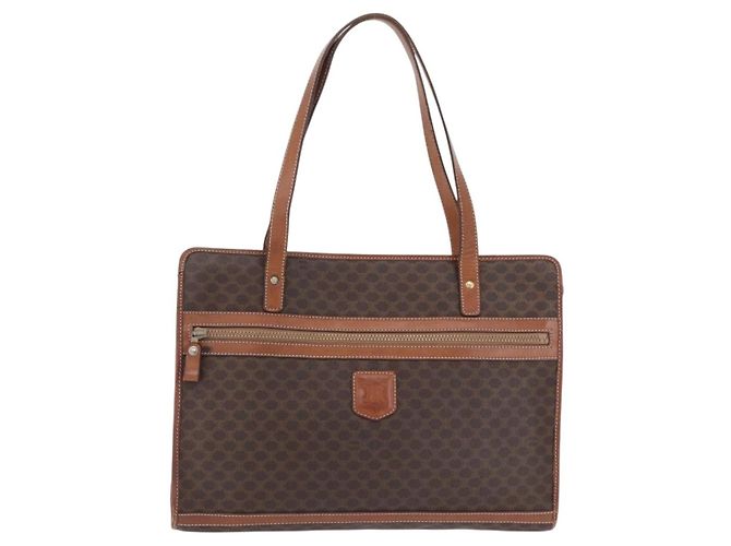 Céline CELINE Macadam Canvas Tote Bag PVC Leather Brown Gold - vista 2