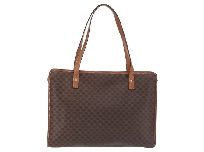 Céline CELINE Macadam Canvas Tote Bag PVC Leather Brown Gold - vista 3