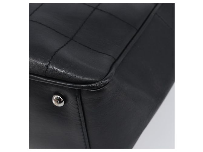CHANEL Choco Bar Hand Bag Leather Black Silver CC - vista 10