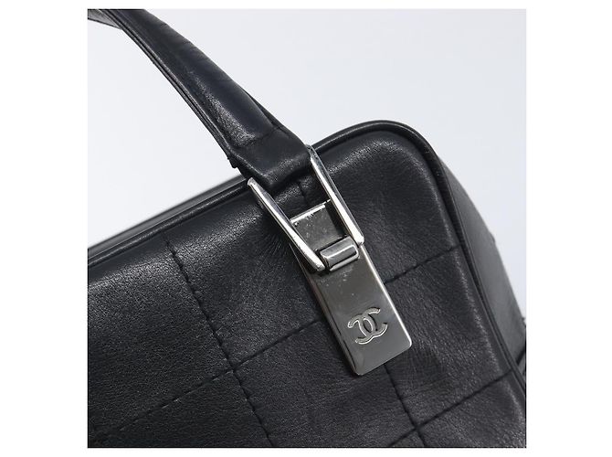 CHANEL Choco Bar Hand Bag Leather Black Silver CC - vista 16