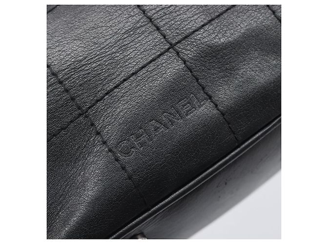 CHANEL Choco Bar Hand Bag Leather Black Silver CC - vista 17