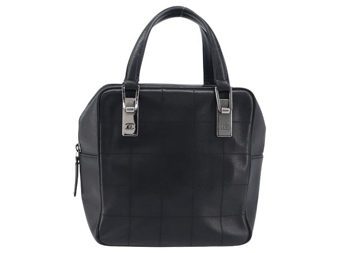 CHANEL Choco Bar Hand Bag Leather Black Silver CC - vista 2