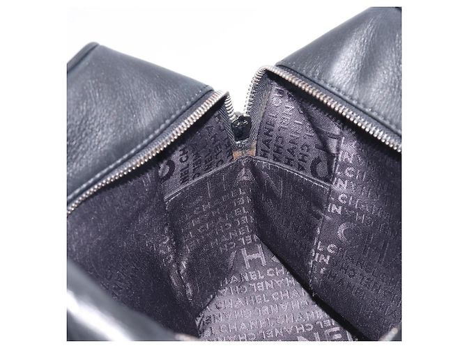 CHANEL Choco Bar Hand Bag Leather Black Silver CC - vista 20