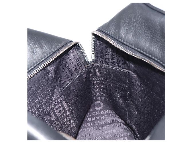 CHANEL Choco Bar Hand Bag Leather Black Silver CC - vista 21