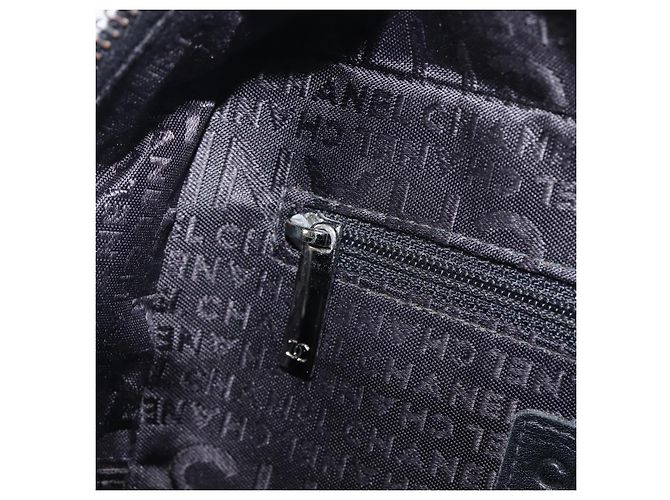 CHANEL Choco Bar Hand Bag Leather Black Silver CC - vista 22