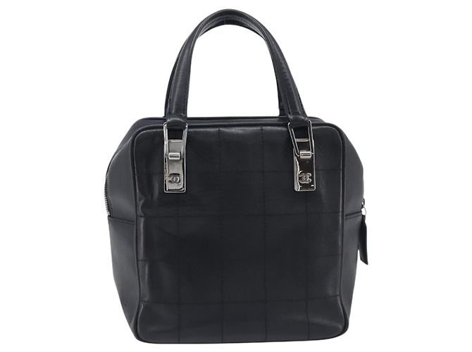 CHANEL Choco Bar Hand Bag Leather Black Silver CC - vista 3