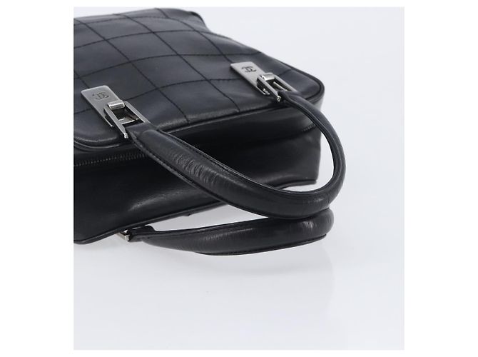 CHANEL Choco Bar Hand Bag Leather Black Silver CC - vista 7