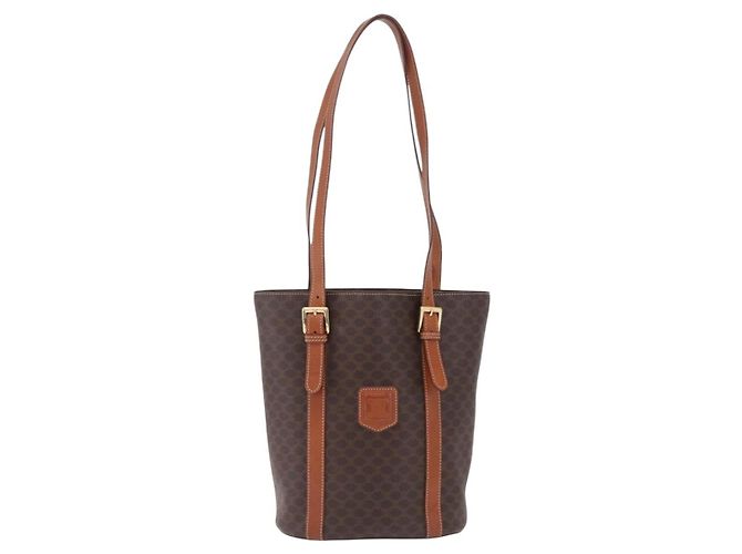 Céline CELINE Macadam Canvas Shoulder Bag PVC Leather Brown Gold - vista 2