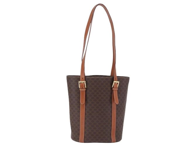 Céline CELINE Macadam Canvas Shoulder Bag PVC Leather Brown Gold - vista 3