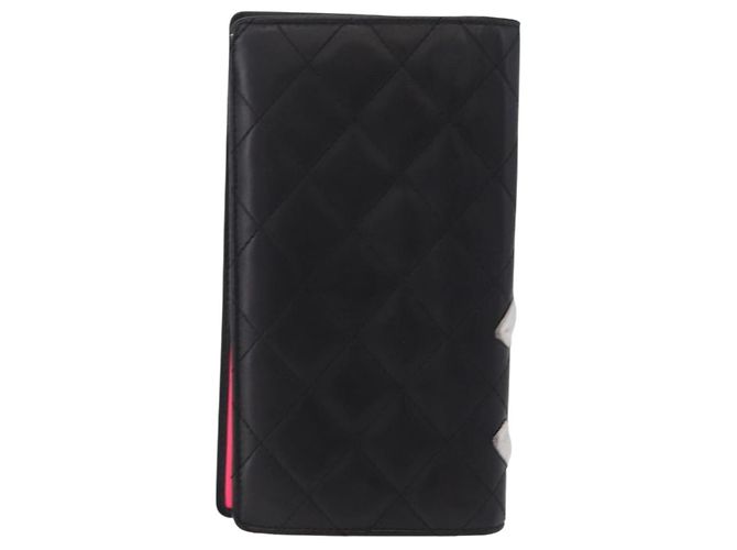 CHANEL Cambon Line Long Wallet Lamb Skin Black CC - vista 3