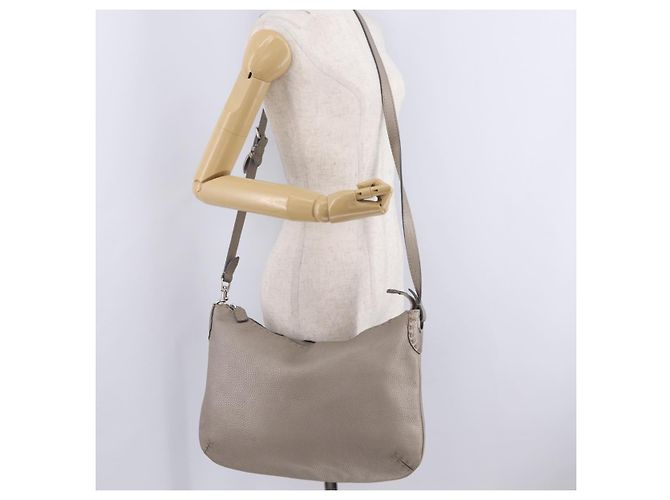 FENDI Celeria Shoulder Bag Leather Silver 8BT147 - vista 27