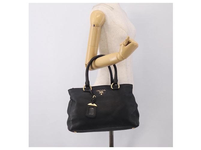PRADA Handtasche Leder Schwarz Goldfarben - Ansicht 29