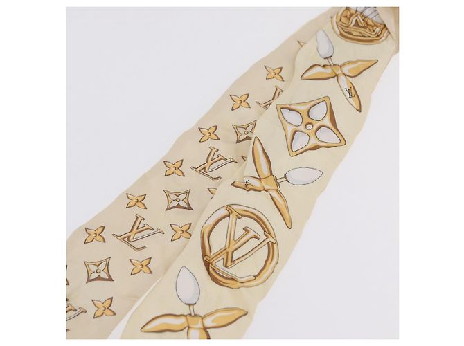 LOUIS VUITTON Bandeau BB Louisette Scarf Silk Beige M79619 LV - vista 10