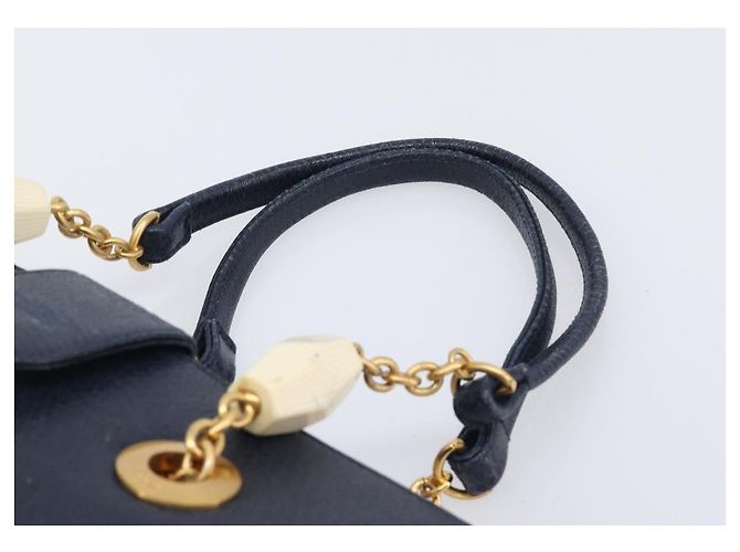 FENDI Bolsa de mão em couro azul marinho e dourado - vista 10