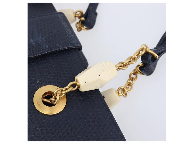 FENDI Bolsa de mão em couro azul marinho e dourado - vista 11