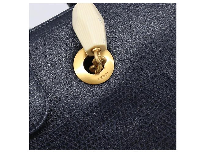 FENDI Bolsa de mão em couro azul marinho e dourado - vista 18