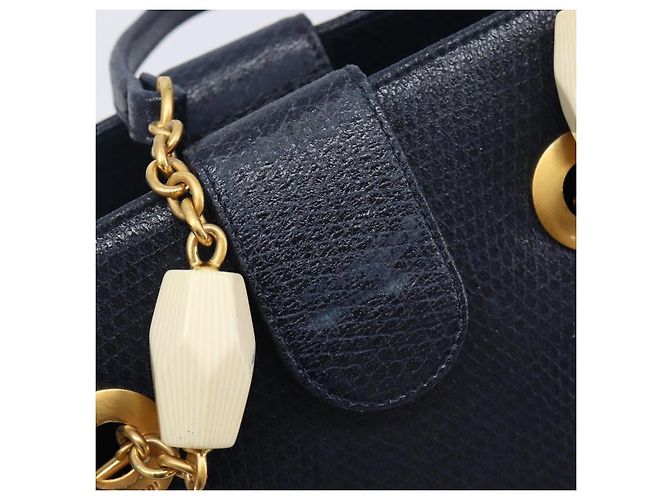 FENDI Bolsa de mão em couro azul marinho e dourado - vista 19