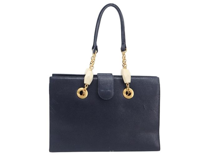 FENDI Bolsa de mão em couro azul marinho e dourado - vista 2