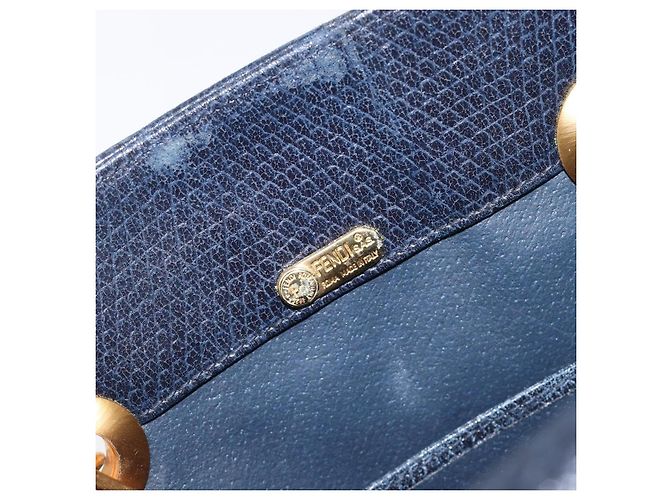 FENDI Bolsa de mão em couro azul marinho e dourado - vista 20