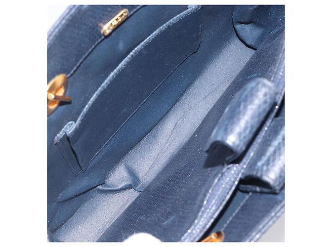 FENDI Bolsa de mão em couro azul marinho e dourado - vista 21
