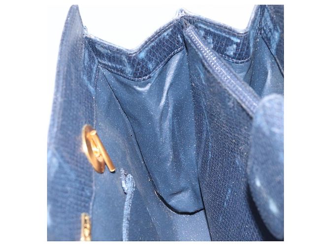 FENDI Bolsa de mão em couro azul marinho e dourado - vista 22