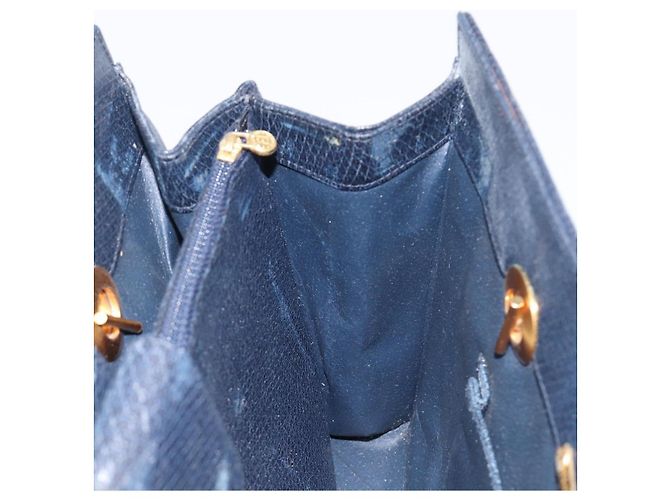 FENDI Bolsa de mão em couro azul marinho e dourado - vista 23