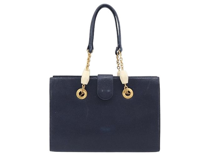 FENDI Bolsa de mão em couro azul marinho e dourado - vista 3