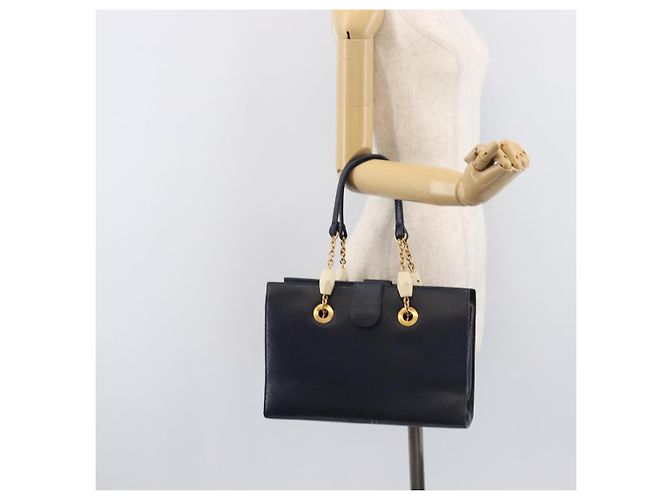 FENDI Bolsa de mão em couro azul marinho e dourado - vista 31