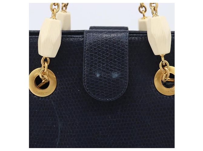 FENDI Bolsa de mão em couro azul marinho e dourado - vista 4