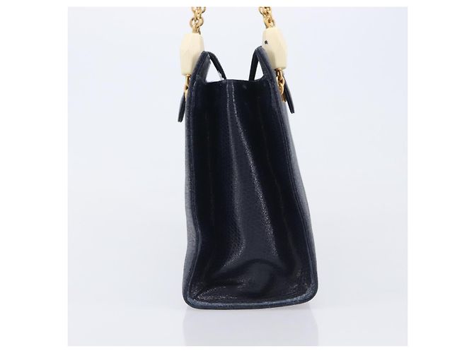 FENDI Bolsa de mão em couro azul marinho e dourado - vista 7