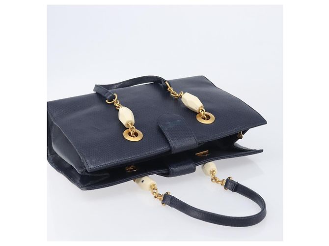 FENDI Bolsa de mão em couro azul marinho e dourado - vista 8