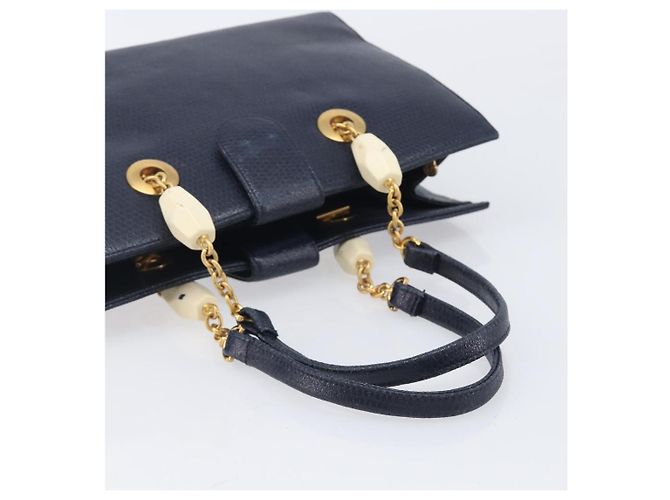 FENDI Bolsa de mão em couro azul marinho e dourado - vista 9