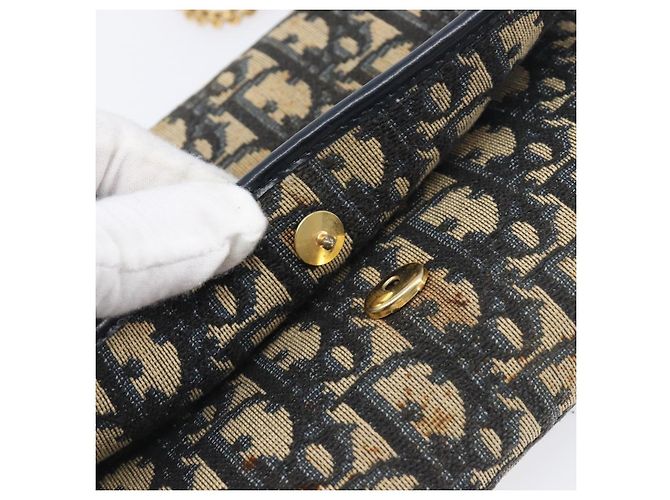 Christian Dior Trotter Canvas Chain Shoulder Bag Navy Gold - vista 10