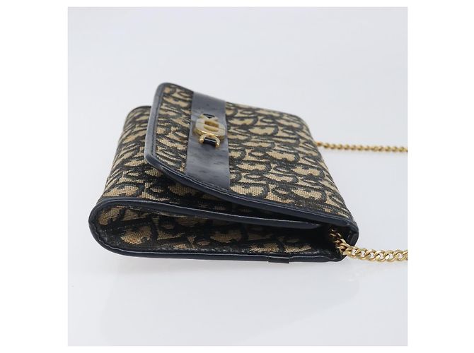 Christian Dior Trotter Canvas Chain Shoulder Bag Navy Gold - vista 3