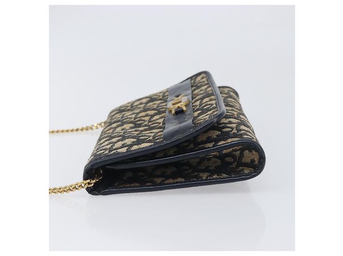 Christian Dior Trotter Canvas Chain Shoulder Bag Navy Gold - vista 4