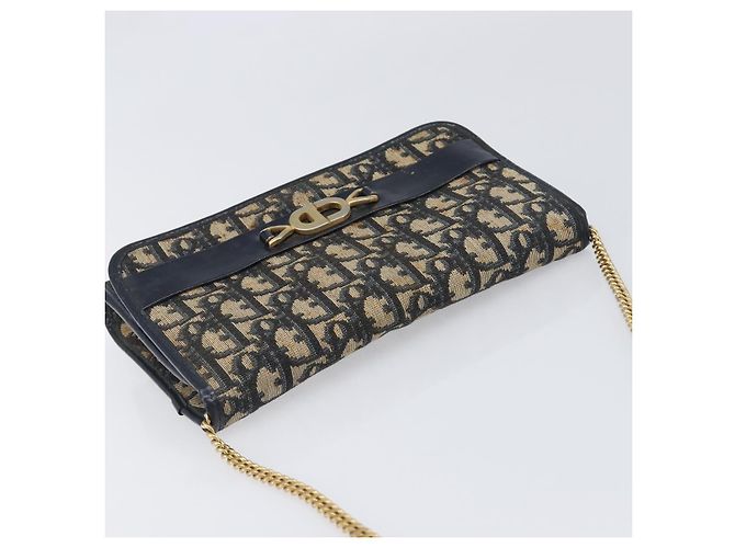 Christian Dior Trotter Canvas Chain Shoulder Bag Navy Gold - vista 6