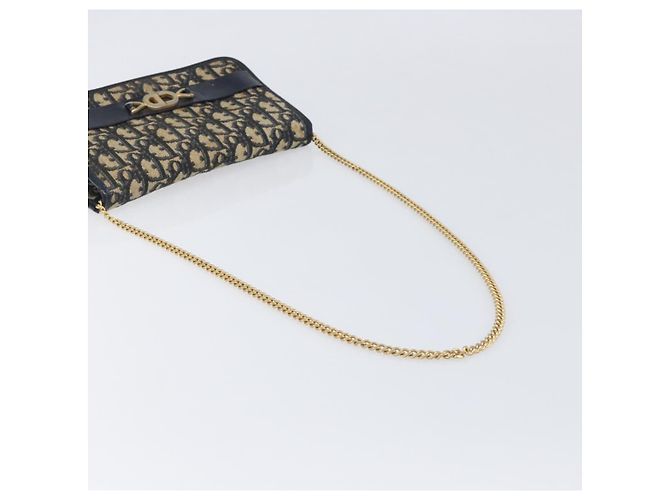 Christian Dior Trotter Canvas Chain Shoulder Bag Navy Gold - vista 7