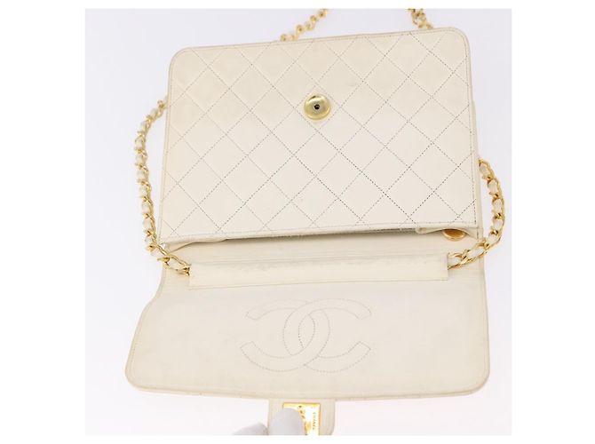 CHANEL Matelasse Chain Shoulder Bag Lamb Skin White Gold CC - vista 19
