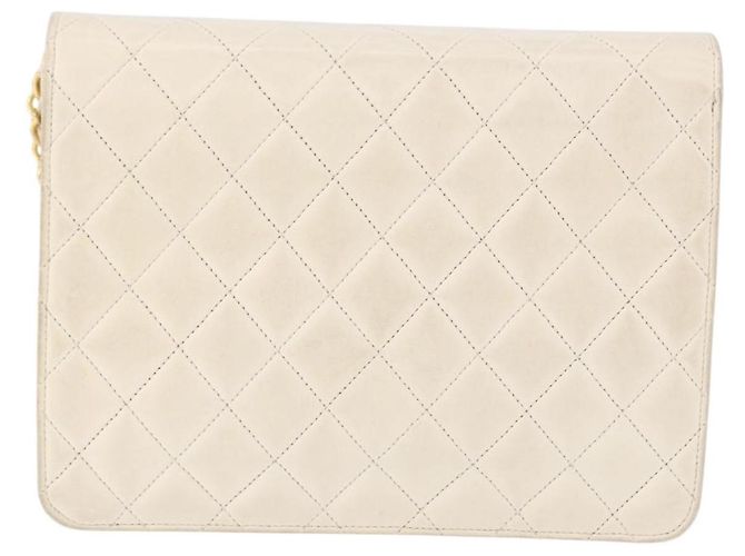 CHANEL Matelasse Chain Shoulder Bag Lamb Skin White Gold CC - vista 2