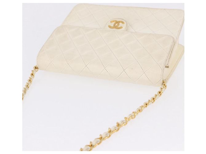 CHANEL Matelasse Chain Shoulder Bag Lamb Skin White Gold CC - vista 6