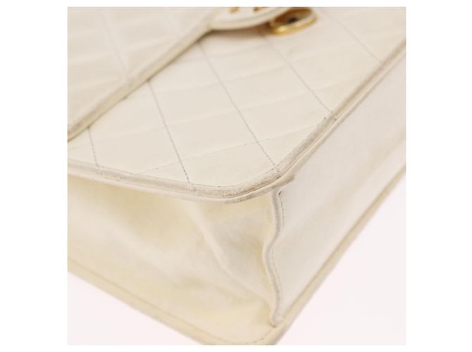CHANEL Matelasse Chain Shoulder Bag Lamb Skin White Gold CC - vista 9