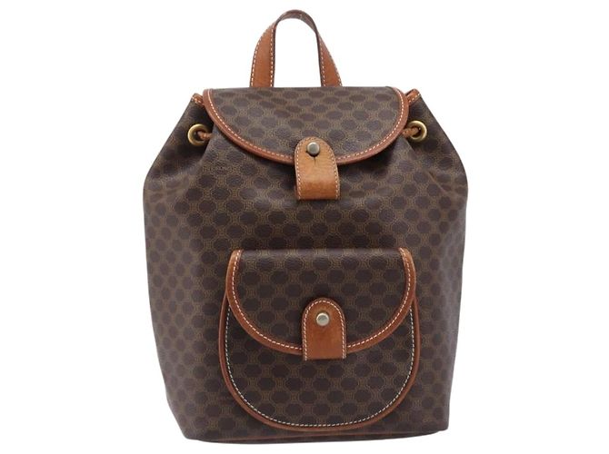 Céline CELINE Macadam Canvas Backpack PVC Leather Brown Gold - vista 13