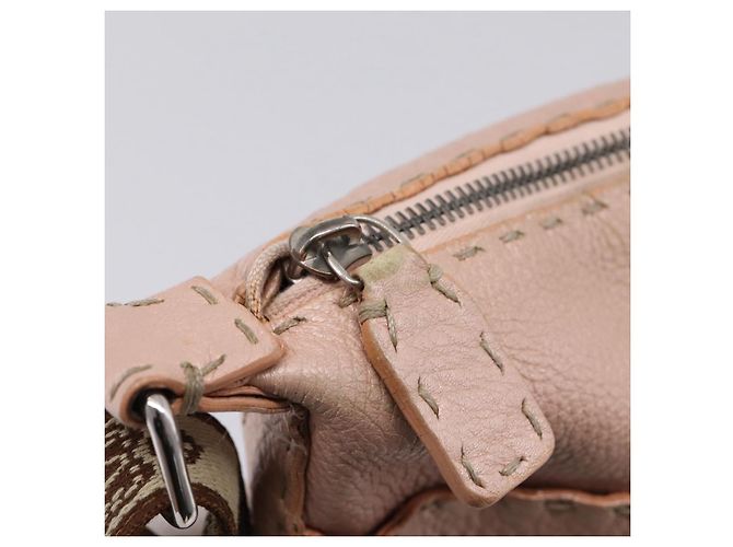 FENDI Bolsa de Ombro Celeria Couro Bege Prata 8BT093 - vista 21