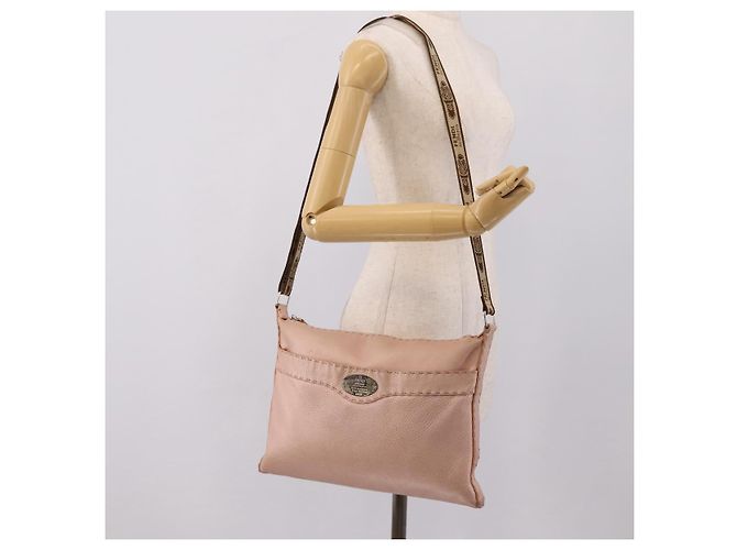 FENDI Bolsa de Ombro Celeria Couro Bege Prata 8BT093 - vista 28