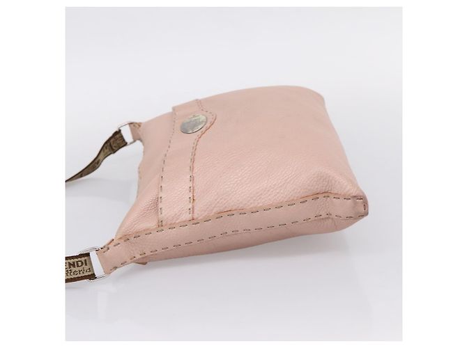 FENDI Bolsa de Ombro Celeria Couro Bege Prata 8BT093 - vista 3