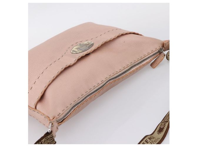 FENDI Bolsa de Ombro Celeria Couro Bege Prata 8BT093 - vista 6