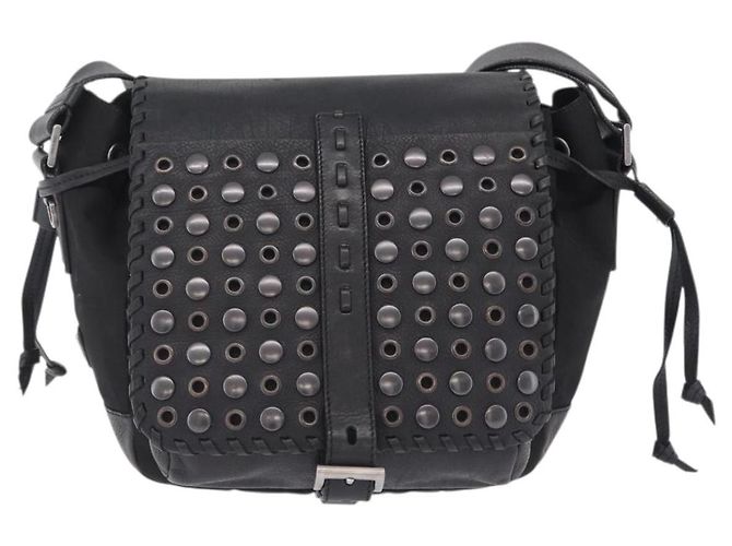 PRADA Bolsa de Ombro Studs Nylon Preto Prata - vista 13